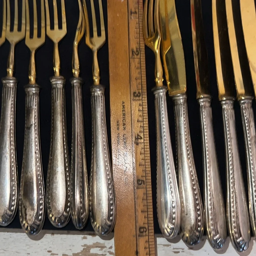 Antique 800 silver crown hallmark silverware forks & knives 6” cutlery